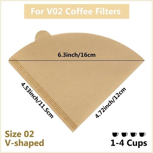 Cone Coffee Filters Size 02, 100 Count 1-4 Cups Unbleached Natural Brown V02 Disposable Coffee Filter Paper, Compatible with V60 and Conical Shaped Pour Over Coffee Dripper and Drip Coffee Maker in Kuwait