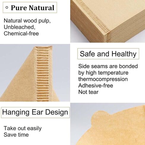 Cone Coffee Filters Size 02, 100 Count 1-4 Cups Unbleached Natural Brown V02 Disposable Coffee Filter Paper, Compatible with V60 and Conical Shaped Pour Over Coffee Dripper and Drip Coffee Maker in Kuwait