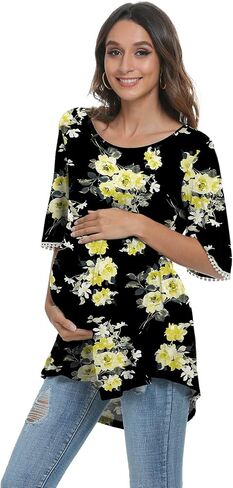 Xpenyo Maternity Tops Shirts Cute Lace Bell Sleeve Pregnancy Tunics T-Shirt Tee in Saudi Arabia