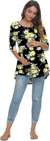 Xpenyo Maternity Tops Shirts Cute Lace Bell Sleeve Pregnancy Tunics T-Shirt Tee in Saudi Arabia