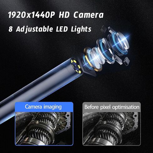 كاميرا المنظار مع ضوء، كاميرا فحص بوريسكوب عالية الدقة 1920 بكسل على شكل ثعبان مع 8 مصابيح LED قابلة للتعديل، وسلك شبه صلب بطول 16.4 قدم، وكاميرا فحص مقاومة للماء IP67 مقاس 7.9 مم لأجهزة Android وiOS in Kuwait