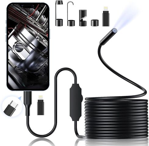 كاميرا المنظار مع ضوء، كاميرا فحص بوريسكوب عالية الدقة 1920 بكسل على شكل ثعبان مع 8 مصابيح LED قابلة للتعديل، وسلك شبه صلب بطول 16.4 قدم، وكاميرا فحص مقاومة للماء IP67 مقاس 7.9 مم لأجهزة Android وiOS in Kuwait