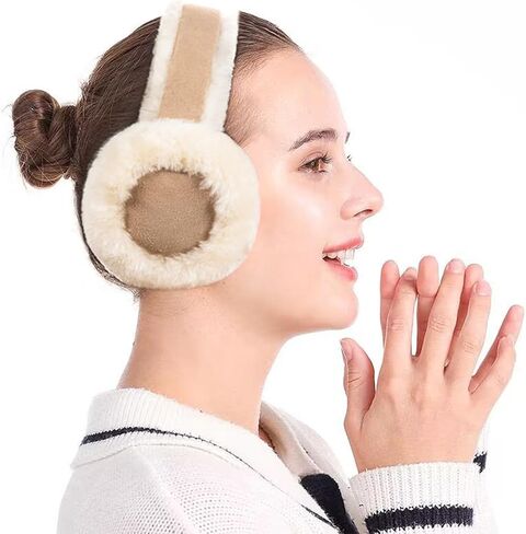 MaxW Winter Wool Ear Muffs for Men and Women Cute Fluffy Earmuffs Soft Cozy Outdoor Ear Warmer in Kuwait