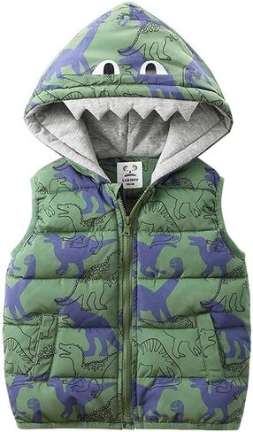 LABISHU Toddler Boys Winter Jacket Dinosaur Down Alternative Vest Sleeveless Hoodie Coats Kids Zipper Puffer Outwear in Saudi Arabia