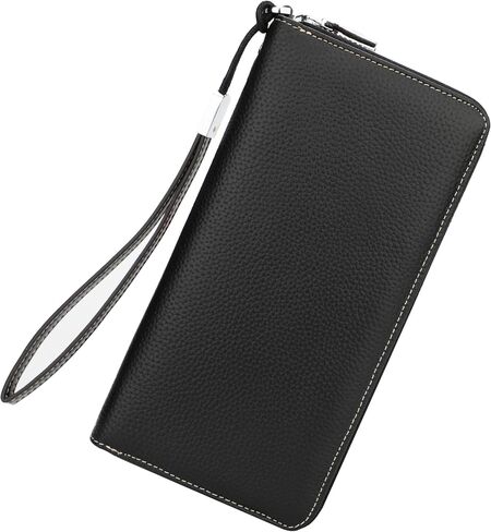 محفظة Lavemi النسائية RFID Blocking 100% جلدية ذات سعة كبيرة وسحاب حول المحفظة وحامل الهاتف ومحفظة السفر ومحفظة السوار in Kuwait