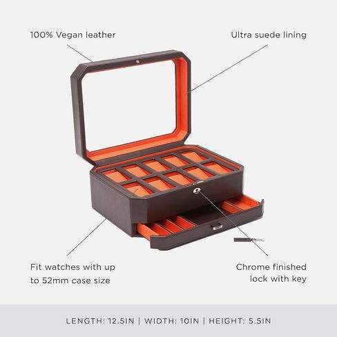 صندوق ساعات ويندسور هيراتيج مع 10 10 للساعات ودرج من ولف، اسود/رمادي، طول 12.5 × عرض 9.75 × ارتفاع 5.5 انش in Kuwait