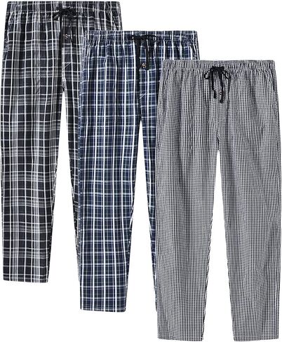 MoFiz Mens Cotton Pajama Pants Lightweight Lounge Sleep Plaid Bottoms with Pockets Drawstring in Kuwait