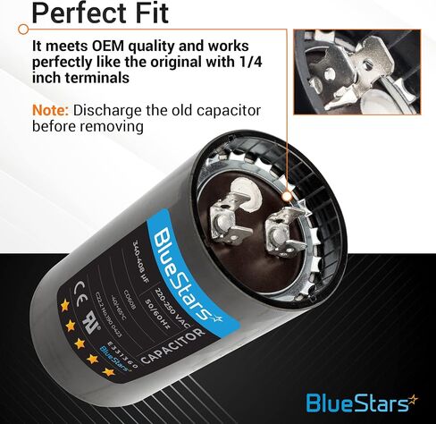 BlueStars 460-552 فائق التوهج MFD 50/60 هرتز 110-125 فولت تيار متردد مكثف بدء مستدير - مناسب عالمي لمكيفات الهواء وتطبيقات المحركات الكهربائية الأخرى - حزمة من 1 in Kuwait