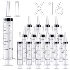 16 Pack 20ml Large Plastic Syringe, Catheter Tip Individually Sealed for Liquid, Sterile - Syringes Tools for Feeding Pets, Watering, Refilling, Measuring, Scientific Labs, Oil or Glue Applicatorc