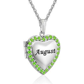 YOUFENG Love Heart Birthstones Locket Necklace Holds Pictures Paved Blue Red White CZ Rose Gold Living Memory Photo Lockets