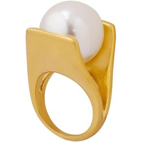 OIDIMS Exaggerated Pearl Statement Band Ring Stainless Steel Y Shaped Plated 18k Gold Unique Style Big Rings Personalized Finger Comfort Fit Jewelry for Women Girls Fashion Gift Birthday Xmas