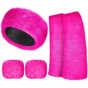 SATINIOR 3 Pieces Faux Fur Headband Set Ear Warmer Headwrap Furry Wrist Cuff Leg Warmers Boot Cuff Accessories for Girls