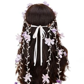 PartyforU Bohemian Flower Hippie Headband Forest Vine Headband - White Boho Floral Headpiece Flower for Bridal Wedding Maternity Photo Fairy Renaissance Party Hair Cosplay Accessories