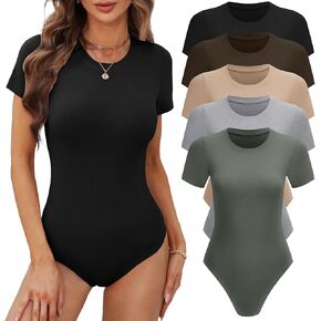 BALENNZ Women's 4/5 Pack Short Sleeve Round Neck Bodysuit Tops Crew Neck Basic Casual Tshirt Bodysuits