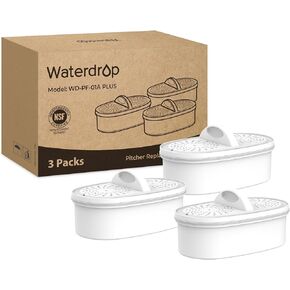 Waterdrop WD-PF-01A Plus Replacement Filters for All Waterdrop Pitcher Filtration System, Reduces PFAS, PFOA/PFOS, Chlorine, Last Up to 3 Months or 200 Gallons (Pack of 3)
