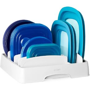 YouCopia StoraLid Food Container Lid Organizer, Medium, BPA-Free Plastic Lid Storage with Adjustable Dividers for Kitchen Cabinet and Drawer Organization, White