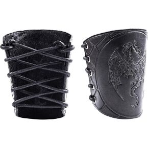 دعامات أساور المعصم من الجلد المحبب بالكامل - أساور معصم LARP Gauntlet - إكسسوارات LARP سوار Viking Cosplay Armor - واقي ذراع الرماية منقوش على الذئب 5 بوصات 130wuh