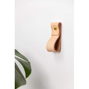 KEYAIIRA - Small Natural Leather Wall Hook, wall hanging strap towel hook for wall leather loop strap for scarf storage boat paddle holder minimal towel bar rack storage
