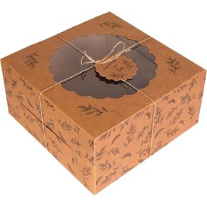 mudrit Kraft Cake Boxes with Window (10pcs) - Kraft Bakery Boxes for Cakes, Donuts, Pie, Cookies, Cupcakes, Chocolates, Desserts: Size 10x10x5 Inches