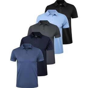 OYGSieg 5 Pack Polo Shirts for Men Quick Dry Performance Short Sleeve Golf Shirt Pique Jersey Pullover Regular Fit