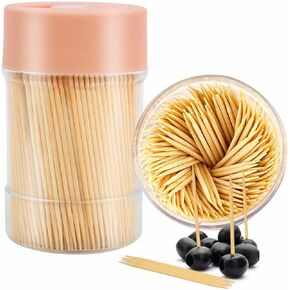 TRTRin [3000 Count 100% Natural Bamboo Toothpicks - With 1 Piece Reusable Toothpick Holder, Sturdy and Smooth Toothpicks for Parties, Appetizers, Olives, BBQ, Fruit and Teeth Cleaning, Black.