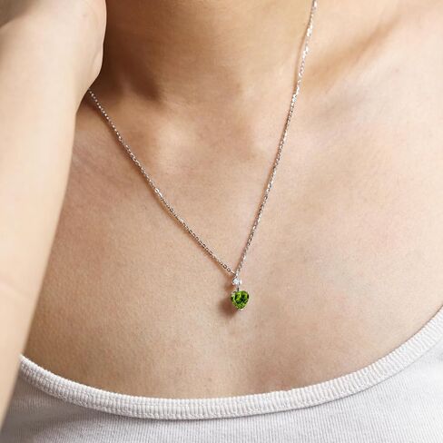 AGVANA 14K الصلبة الذهب الأبيض الماس قلادة الأحجار الكريمة حقيقية أو خلق مع سلسلة الفضة الاسترليني 8x8mm القلب جوهرة قلادة غرامة مجوهرات الذكرى السنوية هدايا عيد ميلاد للنساء أمي زوجة لها in Kuwait