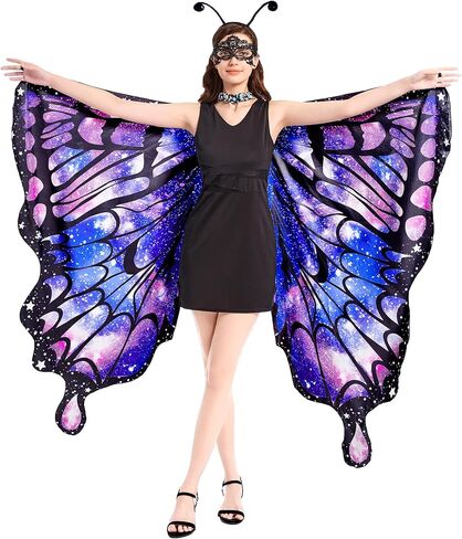 Tibeha Butterfly Wings for Women Kids - Double-Sided Printing Costume Halloween Girls Cape with Mask and Antenna Headband in Kuwait