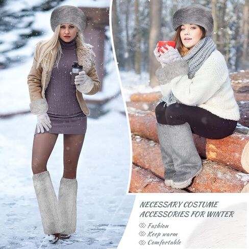 SATINIOR 3 Pieces Faux Fur Headband Set Ear Warmer Headwrap Furry Wrist Cuff Leg Warmers Boot Cuff Accessories for Girls in Kuwait