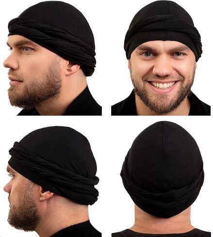 Silk Satin Lined Halo Turban Head Wrap Pre-Tied Skull Cap for Men and Women Sleeping Bonnet Hair Cover Chemo Hair Loss Hat in Kuwait