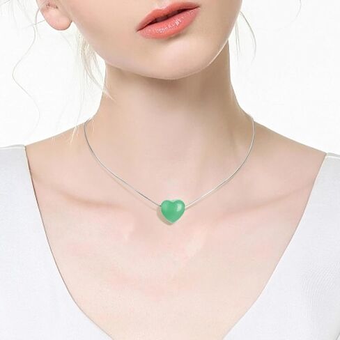 Jade Heart Necklaces for Women Healing Crystals Dainty Heart Gemstone 18k Gold Pendant Necklace Anniversary Birthday Valentines Jewelry Gift for Teen Girls in Kuwait