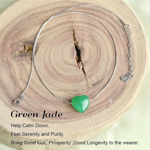 Jade Heart Necklaces for Women Healing Crystals Dainty Heart Gemstone 18k Gold Pendant Necklace Anniversary Birthday Valentines Jewelry Gift for Teen Girls in Kuwait