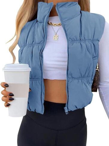SySea Women's Crop Puffer Vest Winter Zip Up Lightweight Sleeveless Warm Outerwear Padded Coat in Kuwait