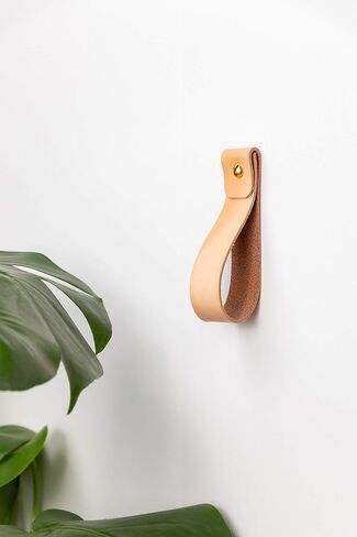 KEYAIIRA - خطاف جداري من جلد النيكوتين متوسط ​​الحجم، خطاف منشفة بشريط للتعليق على الحائط وحزام حلقة من الجلد لتخزين الوشاح وحامل مجداف القارب والحد الأدنى من تخزين رف المناشف in Kuwait