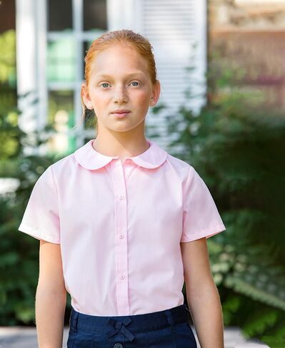 French Toast Peter Pan Collar Short Sleeve Blouse (Girls Standard & Plus Sizes), Blue, in Saudi Arabia