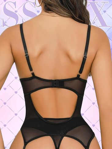 ssyyx Women's Sexy Lingerie Set with Garter Belt Lace Bodysuit Teddy Baby Dolls Panty with Stockings in Kuwait