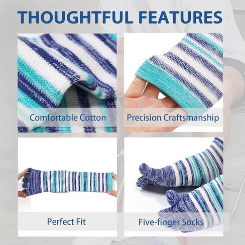 Crew Toe Sock, Cotton Ankle Sock & Stocking, Arch Support, Running Five-Toe Design(3&6pairs) in Kuwait