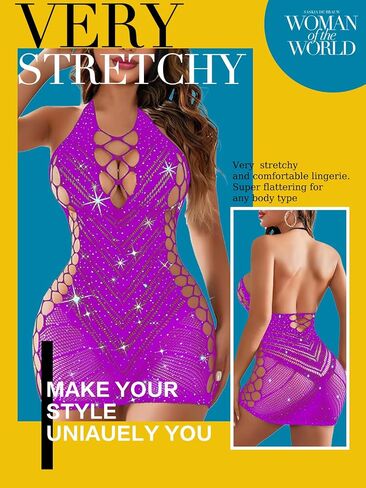FasiCat Women Fishnet Babydoll Lingerie Chemise Halter Nightwear Mini Teddy Dress in Kuwait