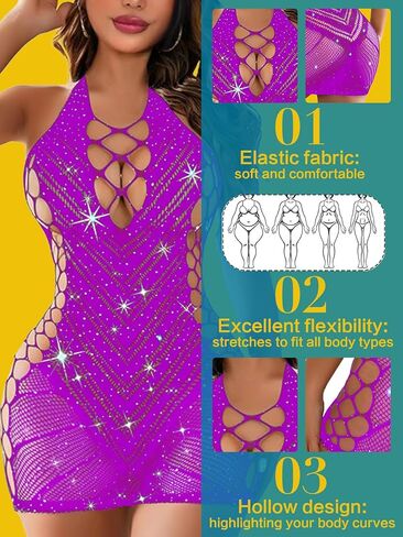 FasiCat Women Fishnet Babydoll Lingerie Chemise Halter Nightwear Mini Teddy Dress in Kuwait