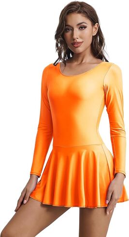 Aoylisey Women's Long Sleeve Skirted Leotard Adult Dance Dress Gymnastics Bodysuits for Ballet in Kuwait