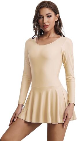 Aoylisey Women's Long Sleeve Skirted Leotard Adult Dance Dress Gymnastics Bodysuits for Ballet in Kuwait