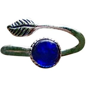 Recycled Vintage Cobalt 1960's Skin Cream Jar Sterling Silver Leaf Botanical Collection Ring
