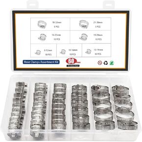 LePvo 304 Stainless Steel Hose Clamp Assortment Kit DIY, Cut-To-Fit 12 FT Metal Strap +8 Stronger Fasteners,Large Adjustable Worm Gear Band Hose Clamps Screw Clamps Duct Pipe Metal Clamp Strapping