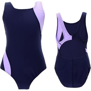 Kids Girls Athletic Swimsuit One Piece Solid Swimwear for Practice and Competition in Black and Navy Bathing Suit in Kuwait