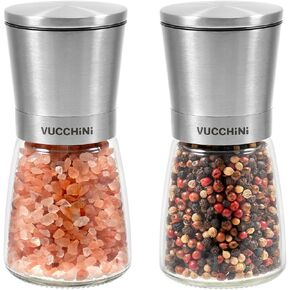 Salt and Pepper Grinder Set - Adjustable Stainless Steel Spice Ceramic Grinders Mill Shaker for Kitchen Table - Stainless Steel color