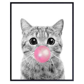 Tabby cat Wall Art 11x14 - Cute Cat Nursery Wall Decor for Girls Bedroom, Kids Room - Pink Girly Kitty, PussyCat, Kitten Art - Cat Lover Gifts for Women - Adorable Cat Wall Art for Girl - Unframed