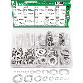 Aienxn 420PCS 304 Stainless Steel Spring Lock Washers Assortment Kit, 8 Metric Sizes M2 M2.5 M3 M4 M5 M6 M8 M10 Q-048-BOX