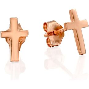 Gold Cross Stud Earrings - Designer Handmade Small Christian Post Earrings