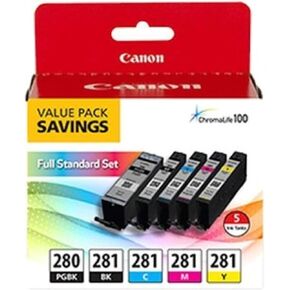 Canon PGI-280 / CLI-281 5 Color Ink Pack, Compatible to TS8120,TS6120,TR8520,TR7520, and TS9120 Wireless Printers, Multi, PGI-280 Full Standard Set