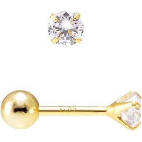 4 MM Cubic Zirconia Sterling Silver Plated Yellow Gold Stud Earrings for Women, Screw Ball Backing