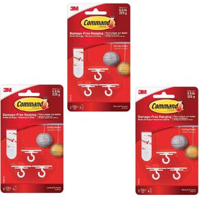 Command 17008-ES Ceiling 9 Hooks, 12 Foam Strips per, White